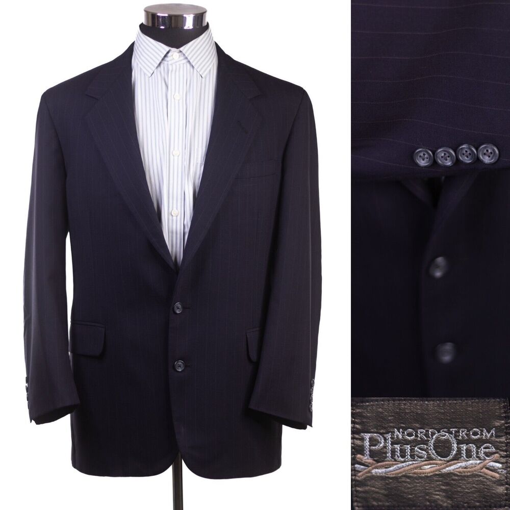 Nordstrom Plus One Men Print Striped Blue blazer Coat Jacket 2 button Sz 41